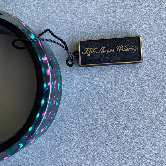 FAC Black Resin Teal Fuchsia Crystal Inlayed Bracelet - Picture 5 of 6